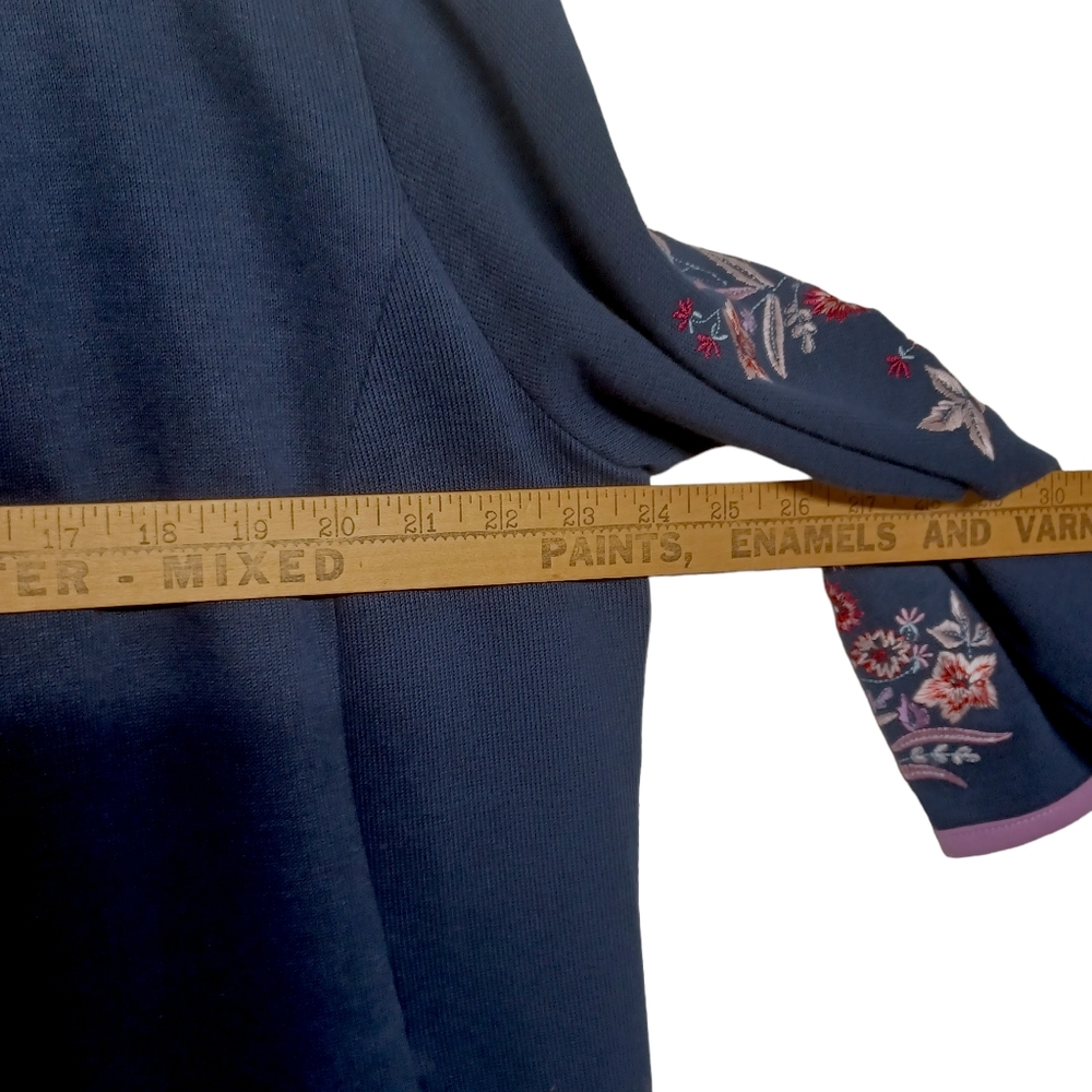 BOB MACKIE Embroidered Floral Print Lilac Purple Navy Blue Knit Cardigan Sweater - Picture 7 of 8